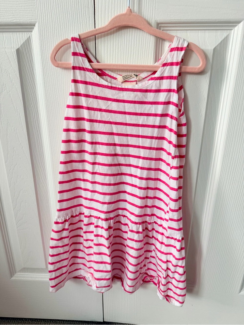 🍭6/$30 H&M Girls Pink & White Striped Organic Cotton Tank Dress Size 4-6Y